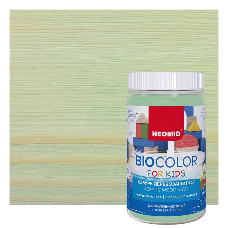 NEOMID Лазурь деревозащитная на водной основе Bio Color For Kids/ Био Колор для детских, мятный (0,25 л) 1