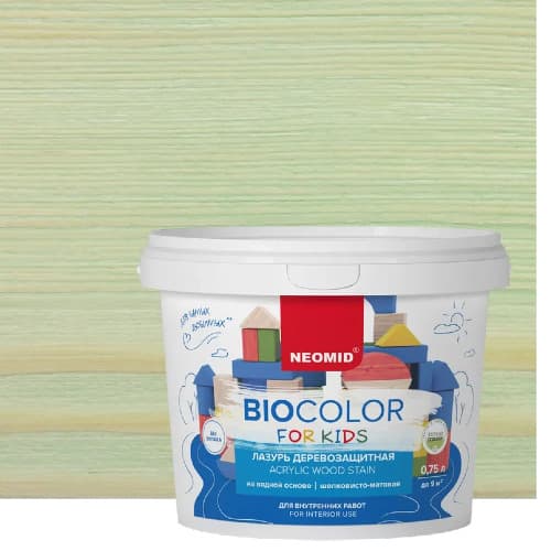 NEOMID Лазурь деревозащитная на водной основе Bio Color For Kids/ Био Колор для детских, мятный (0,75 л) 1