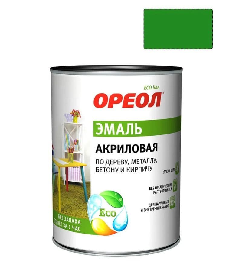 Эмаль универсальная акриловая Ореол глянцевая зеленая 0,9 кг. 1