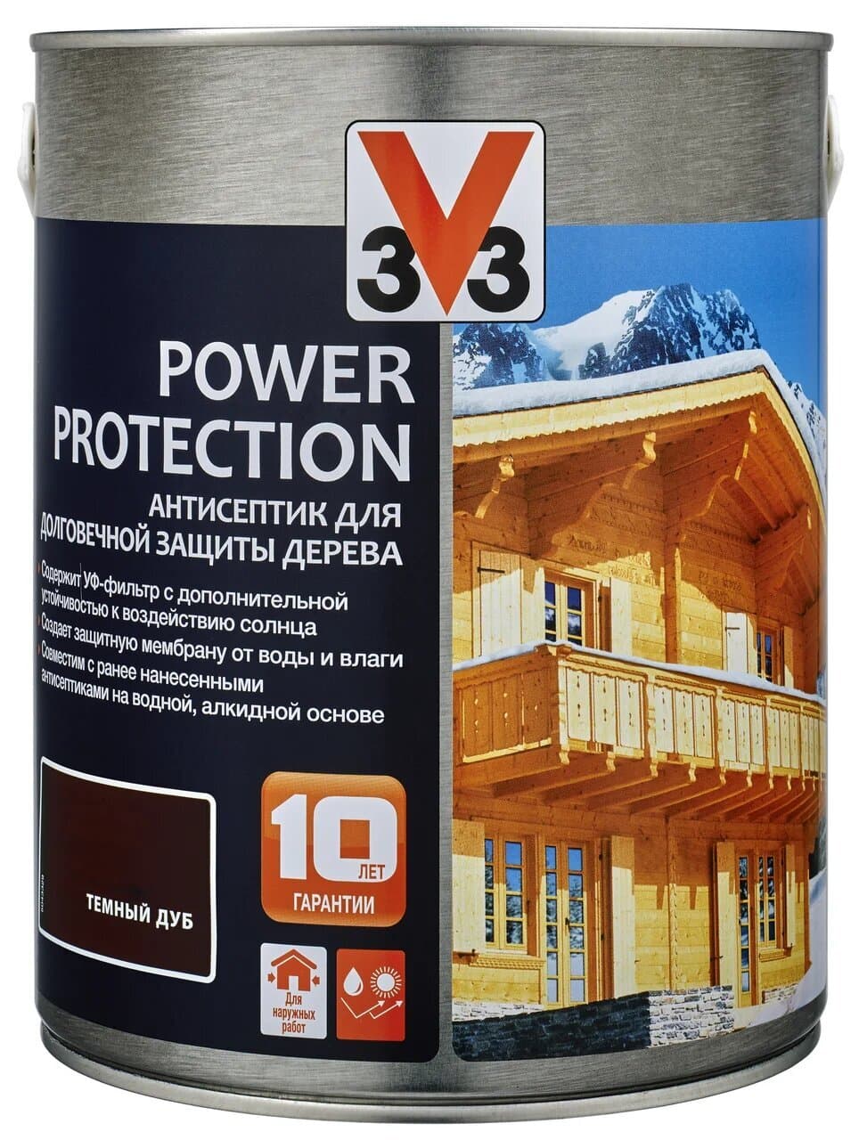 Антисептик V33 для дерева POWER PROTECTION полуглянцевый Темный дуб 2,5л. 1