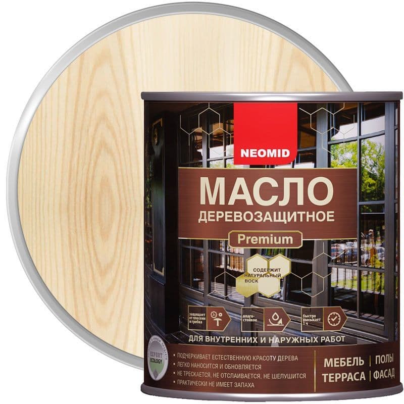 Neomid Premium/ Неомид Премиум Масло деревозащитное для садовой мебели, Бесцветный 2 л 1